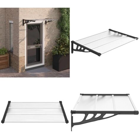 Marquesina puerta policarbonato negro y transparente 122x90 cm - Protección de puerta - Toldo para puerta