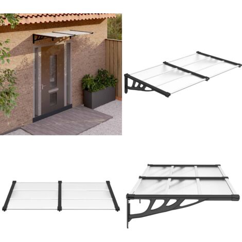 Marquesina puerta policarbonato negro y transparente 152,5x90cm - Protección de puerta - Toldo de entrada