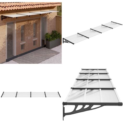 Marquesina puerta policarbonato negro y transparente 396x90 cm - Protección de puerta - Toldo para puerta
