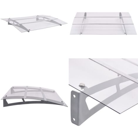 Marquesina puerta policarbonato plata y transparente 120x90 cm - Techo de policarbonato - Protección contra lluvia