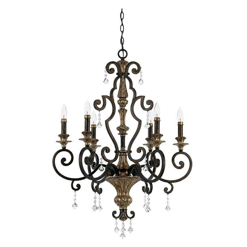 Elstead Marquette - 6 Light Chandelier Antique Bronze Finish, E14