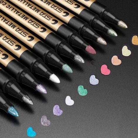Marqueur en métal, Marqueur Peinture 10 types de stylo de peinture flash 2mm Metallique Pour Papier, Textile, Verre, Galet