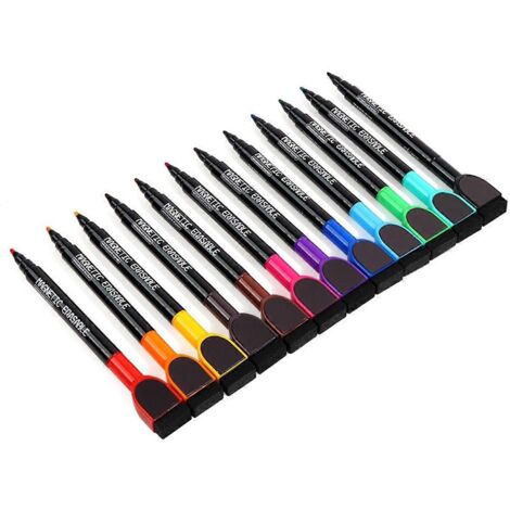 Marqueur magnétique effaçable à sec, pointe fine, avec gomme, multicolore