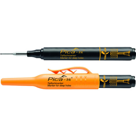 Marqueur profondeur Pica-Ink noir – Pointe télescopique en acier inoxydable – Marquage précis sur surfaces sèches – Bouchon carquois avec clip