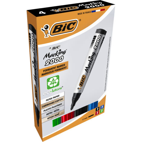 Marqueurs BIC Marking 2000 Ecolutions - Lot de 4 couleurs, durables et écologiques