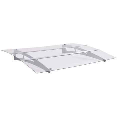 Marquise-Auvent de porte argent et transparent 150x90 cm PET