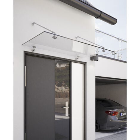 Marquise auvent de porte, Schulte Davita, verre véritable 12 mm, fixations inox, 140 x 90 cm