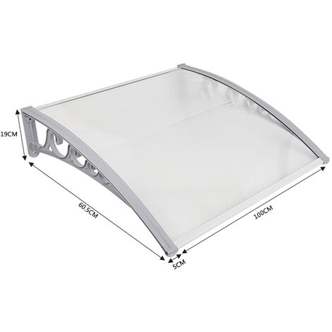 Marquise en polycarbonate 60x100cm – Abri porte et fenêtres – Protection pluie et UV – Structure aluminium et PP – Résistance -40°C à 120°C – Oobest