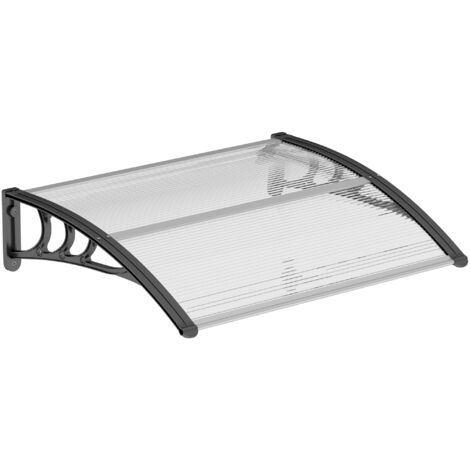 Marquise Outsunny Auvent de porte d'entrée, toit marquise de porte exterieur en polycarbonate et aluminium résistante toit abri protection contre la pluie et UV pour terrasse, balcon, 100 x 75 cm, tra