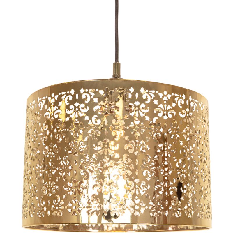 Marrakech Designed Shiny Gold Metal Pendant Light Shade with Floral Decoration by Happy Homewares