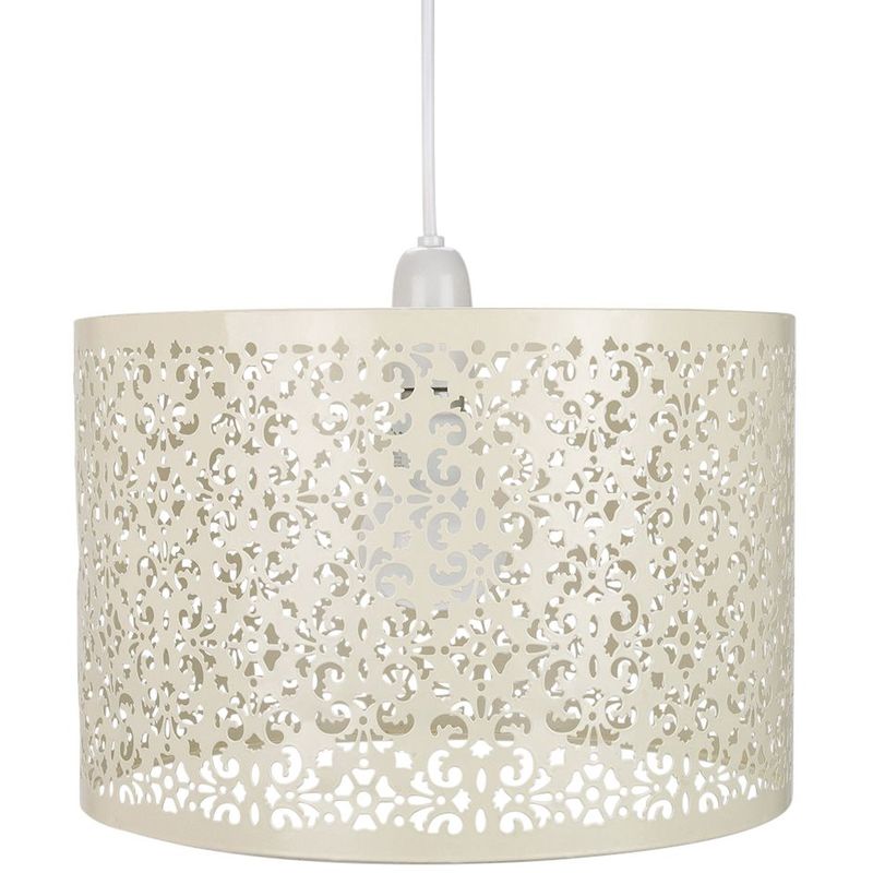 Marrakech Designed Cream Metal Pendant Light Shade with Floral Decoration by Happy Homewares