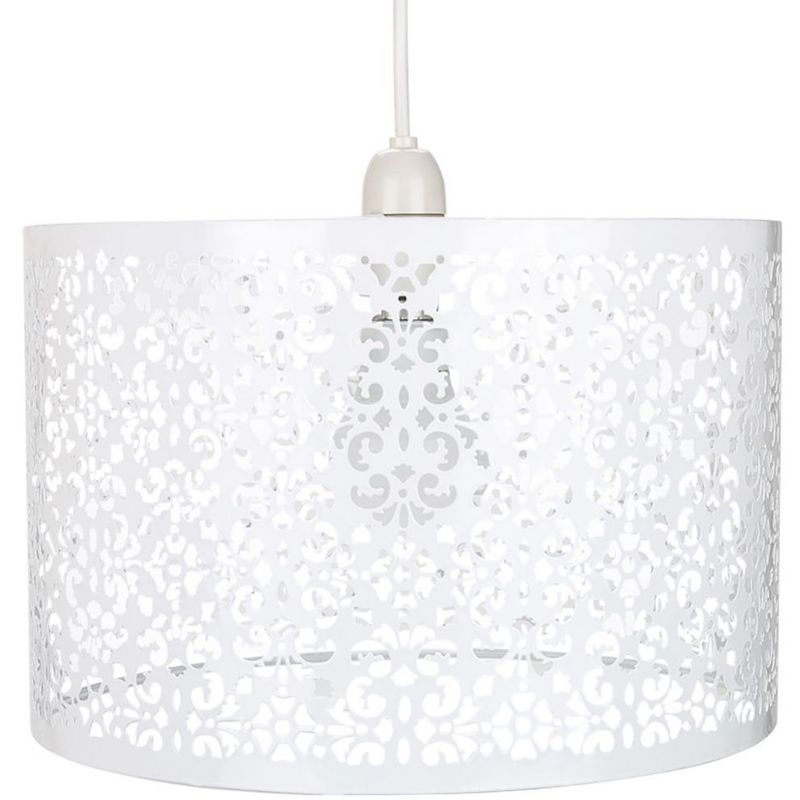 Marrakech Designed Large White Metal Pendant Light Shade with Floral Decoration by Happy Homewares
