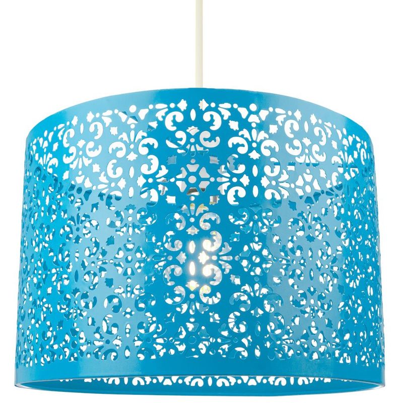 Marrakech Designed Matt Teal Metal Pendant Light Shade with Floral Decoration by Happy Homewares