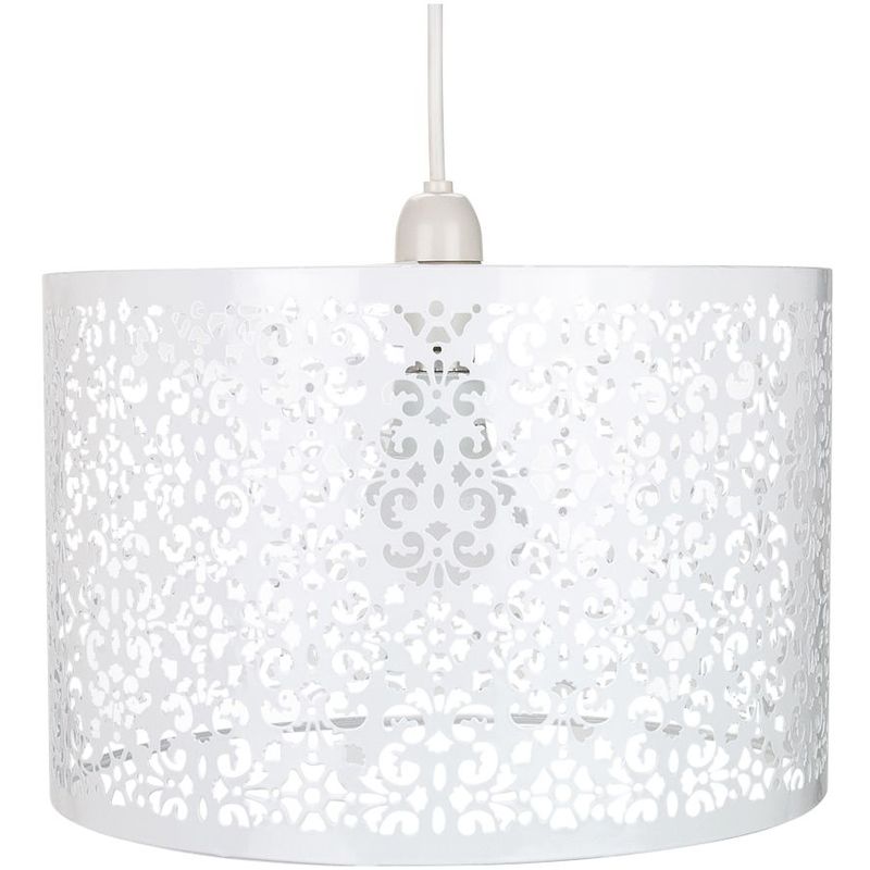 Marrakech Designed White Metal Pendant Light Shade with Floral Decoration by Happy Homewares