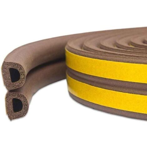 Marron bande de Joint 10m, Auto-adhésif Joint d'étanchéité de porte pour fenêtre Preuve de collision, Bande de Joint D-Profil, Calfeutreur les Porte et Fenêtres avec Forte Adhérence, Isoler du