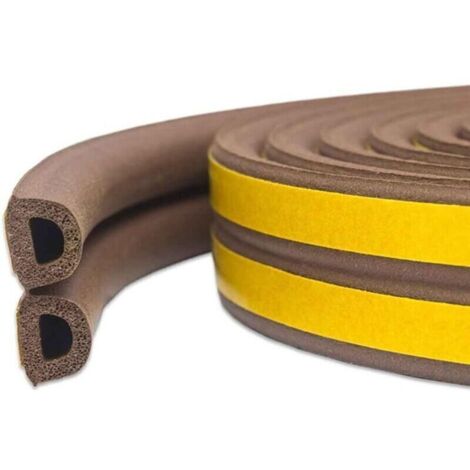 Marron bande de Joint 10m, Auto-adhésif Joint d'étanchéité de porte pour fenêtre Preuve de collision, Bande de Joint D-Profil, Calfeutreur les Porte et Fenêtres avec Forte Adhérence, Isoler du