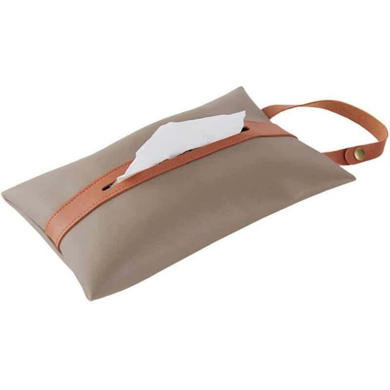 (Marron) Boîte Mouchoirs Cuir PU Étui Rangement Papier Visage Support D'organisateur Rectangulaire Décor Bande Suspension pour Cuisine Comptoir Resta