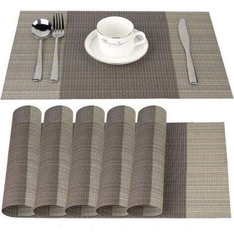 (Marron, Kaki)Lot de 6 Set de Table Antidérapage Résistance à la chaleur et au frottement Rayure Marron