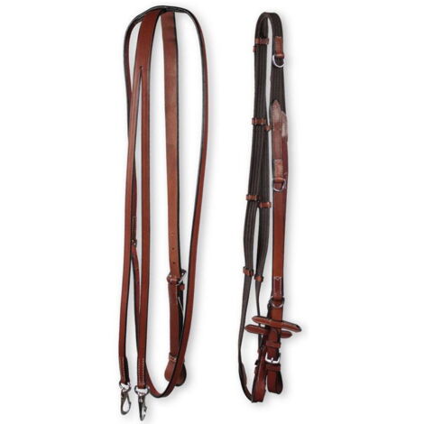 Marron - Martingale allemande en cuir lisse complète avec rênes