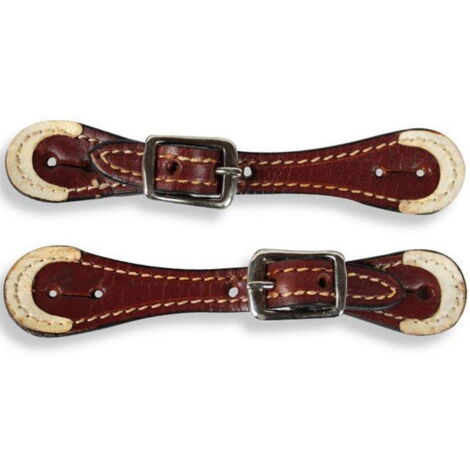 Marron - Porte éperons western pour enfant doublé blanc en cuir lisse et couture indéchirable