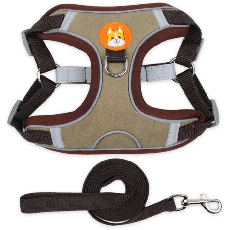 Marron, Xl Harnais De Poitrine Pour Animaux De Compagnie Harnais Pour Chat Et Chien En Daim Laisse Pour Chien En Corde Pour Chien Réfléchissante Et Respirante