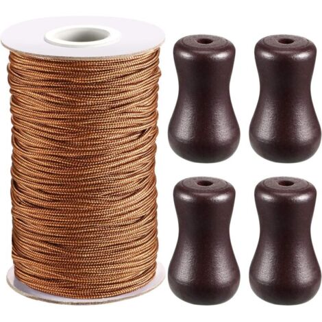 (Marron)1,8 mm Corde d'Ombrage Tressé Marron 55 Verges/Rouleau avec 4 Pièces Marron Pendentif en Bois pour Aluminium Store Ombre, Plante de Jardinage et de l'Artisanat