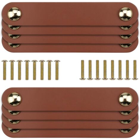 (Marron)8 Pièces Poignee Cuir, Poignées de Tiroir en Cuir, Poignee Cuir pour Poignee de Meuble Cuisine, avec 22mm Vis, pour Meubles Cuisine Salle Bain Armoires Cabinet