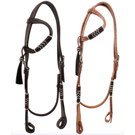 MARRONE - Briglia western Kawita in cuoio con mono orecchio e chiusura rapida per morso e filetto