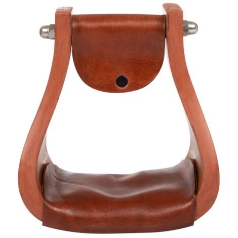 Marrone Chestnut - Staffe western in legno sagomate con pedana rivestita in cuoio