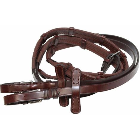 marrone - Gagnant Rênes italiennes en cuir recouvertes de caoutchouc avec neuf encoches en cuir de 16 mm