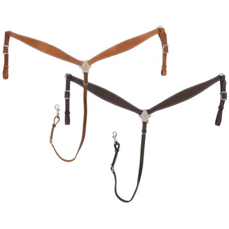 MARRONE - Pettorale Western modello Cheyenne in cuoio con decoro centrale argentato