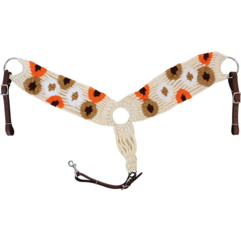 MARRONE - Pettorale Western Woolen Flowers in misto lana e cuoio con motivo floreale