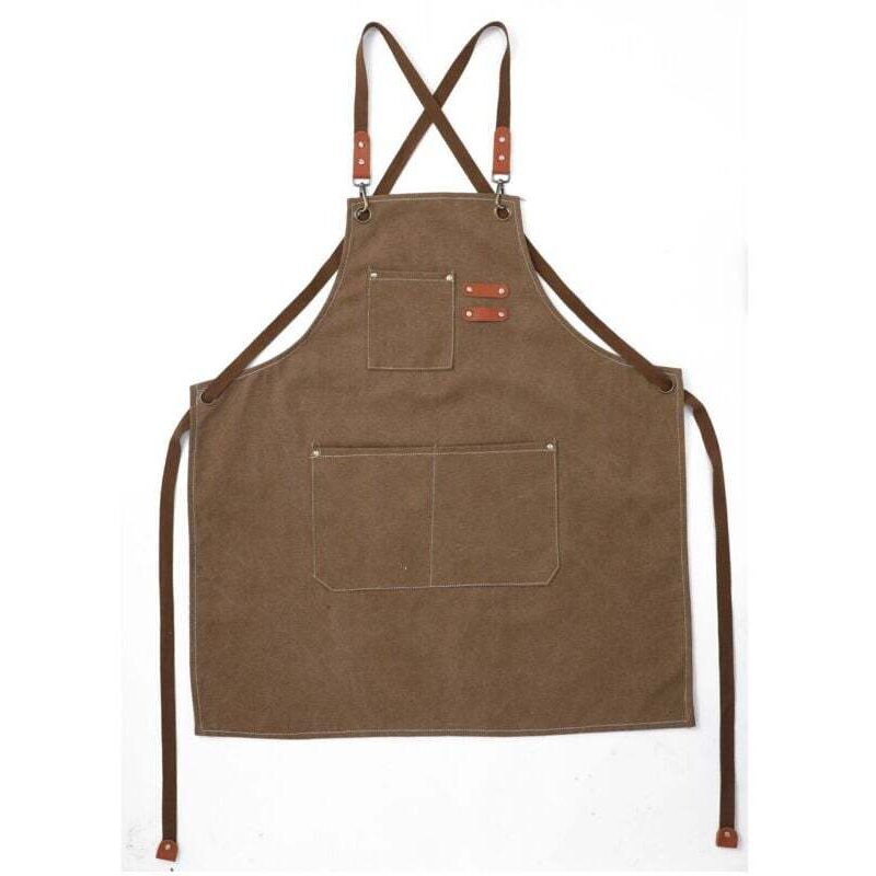 (Marron)Tablier Cuisine Homme Tabliers en Toile avec 3 Poches Imperméable et Réglable Apron pour Barbecue, Restaurant,Jardin, Charpentier，78 x 68cm