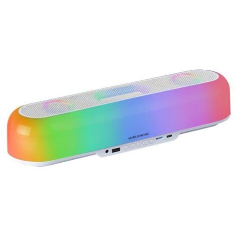 Mars Gaming MSB-ORB, Cassa Portatile e Barra di Suono 20W, Orbilight RGB 360, Triplo Driver, Bluetooth 5.3/MicroSD/AUX/FM, Bianco