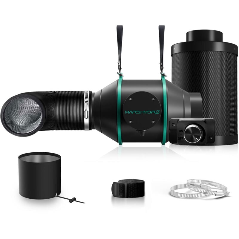 Combinaison de ventilateur de conduit en ligne de 4 pouces et de filtre à charbon avec contrôleur de vitesse - Mars Hydro