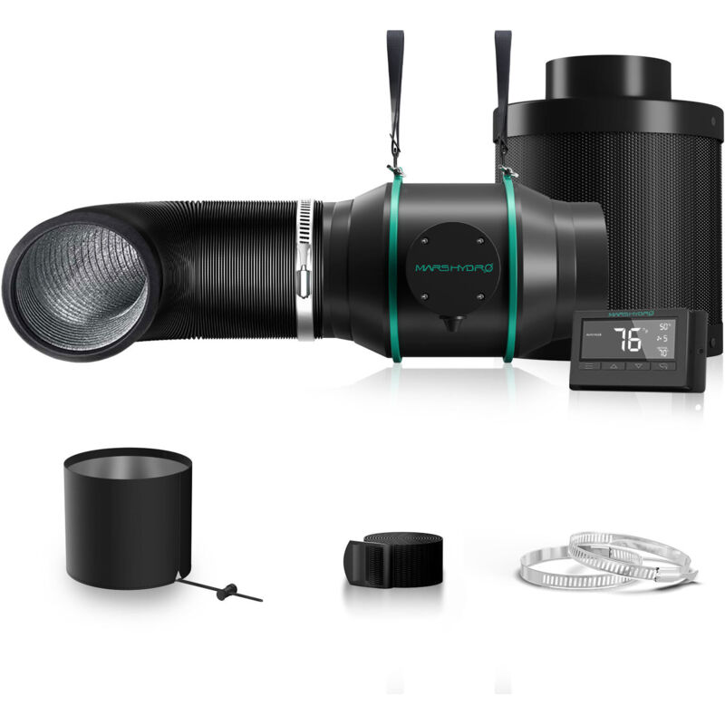 Combinaison de ventilateur de conduit en ligne de 6 pouces et de filtre à charbon avec contrôleur de thermostat - Mars Hydro
