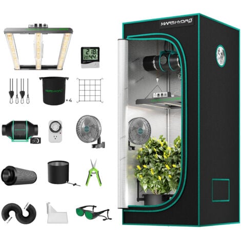 MARS HYDRO FC-E1500 Kit complet de tente de culture, spectre complet - Lampe de culture à intensité variable avec tente de culture 80 x 80 x 160 cm - Kit de culture intérieure avec ventilation de 4"