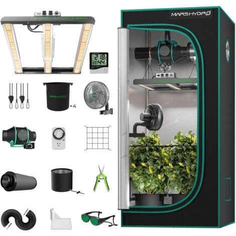 MARS HYDRO FC1500 Growzelt Komplettset Samsung 301H EVO Led Grow Lampe Light Vollspektrum Dimmbarer Pflanzenlampe mit Hydroponics 1680D 80X80X160cm Growtent Indoor Grow Set mit 4" Belüftungssat