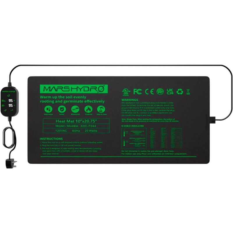 Mars Hydro Tapis chauffant pour semis 25X52cm Combo thermostat numérique Tapis chauffant pour