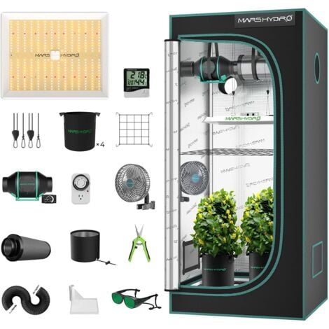 MARS HYDRO TS1000 Growzelt Komplettset 80X80X160cm Indoor Grow Set mit 4" Belüftungssat Led Grow Tent Kit LED Grow Light Grow Lampe Kohlefilter