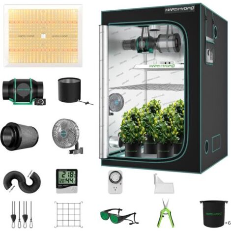 Mars Hydro TSW 2000 LED Grow Light + 4'x4' Grow Tente Chambre de culture Indoor Grow Box+filtre à charbon + ventilateur en ligne Spectre Complet LED Horticole Hydroponique kits Gorw complets