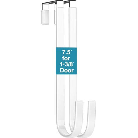 Mars-Rock Lot de 2 crochets de porte avec revêtement en caoutchouc blanc L = 19,1 cm pour porte de 3,5 cm à suspendre dans la salle de bain, placard, armoire, pour serviettes, manteaux, peignoirs,