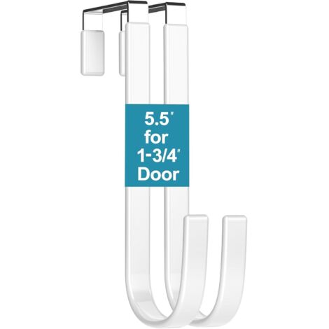 Mars-Rock Lot de 2 crochets de porte L = 14 cm pour porte de 4,5 cm avec revêtement en caoutchouc blanc pour planche à repasser, escabeau, support de porte en acier, suspension maximale de 45,4 kg