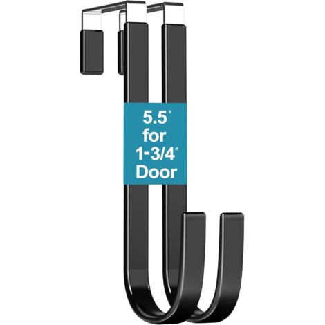 Mars-Rock Lot de 2 crochets de porte noirs de 14 cm pour porte de 4,4 cm avec revêtement en plastique pour suspendre serviettes, peignoirs pour salle de bain, dortoir, lit superposé, couronne, support