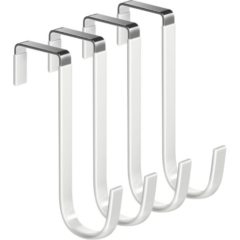 Mars-Rock Lot de 4 crochets de porte avec revêtement en caoutchouc blanc L = 14 cm pour porte de 3,5 cm qui reste en place sans rayures, empêche les serviettes de glisser pour porte intérieure, salle