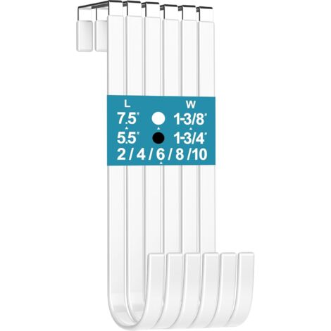 Mars-Rock Lot de 6 crochets de porte avec revêtement en caoutchouc blanc L = 19,1 cm pour porte de 3,5 cm à suspendre dans la salle de bain, placard, armoire, pour serviettes, manteaux, peignoirs,