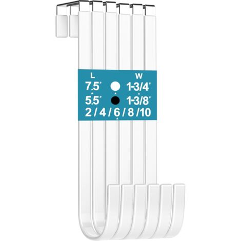 Mars-Rock Lot de 6 crochets de porte avec revêtement en caoutchouc blanc L = 19,1 cm pour porte de 4,5 cm à suspendre dans la salle de bain, placard, armoire, pour serviettes, manteaux, peignoirs,