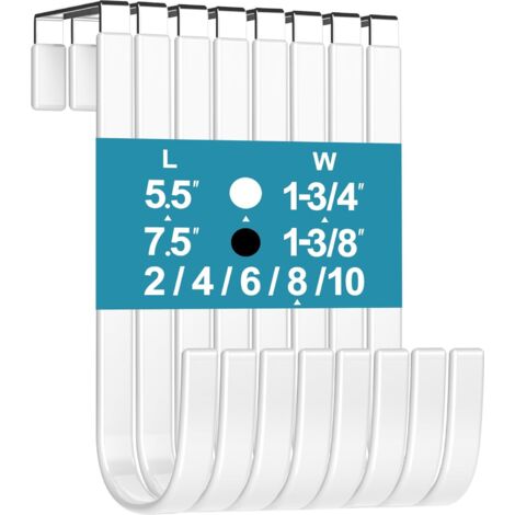 Mars-Rock Lot de 8 crochets de porte avec revêtement en caoutchouc blanc L = 14 cm pour porte de 4,5 cm à suspendre dans la salle de bain, placard, armoire, pour serviettes, manteaux, peignoirs,