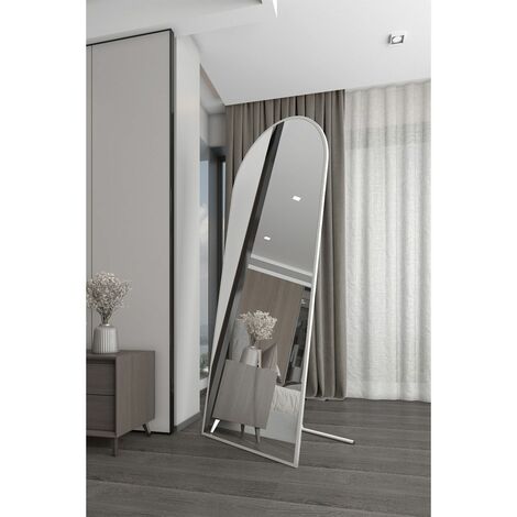 Marsah Ovaler Standspiegel aus Metall, 180x70 cm, Weiß - Farbe:Weiß