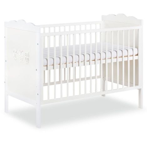 MARSELL Lit bébé à barreaux blanc avec motifs hiboux 120X60 cm